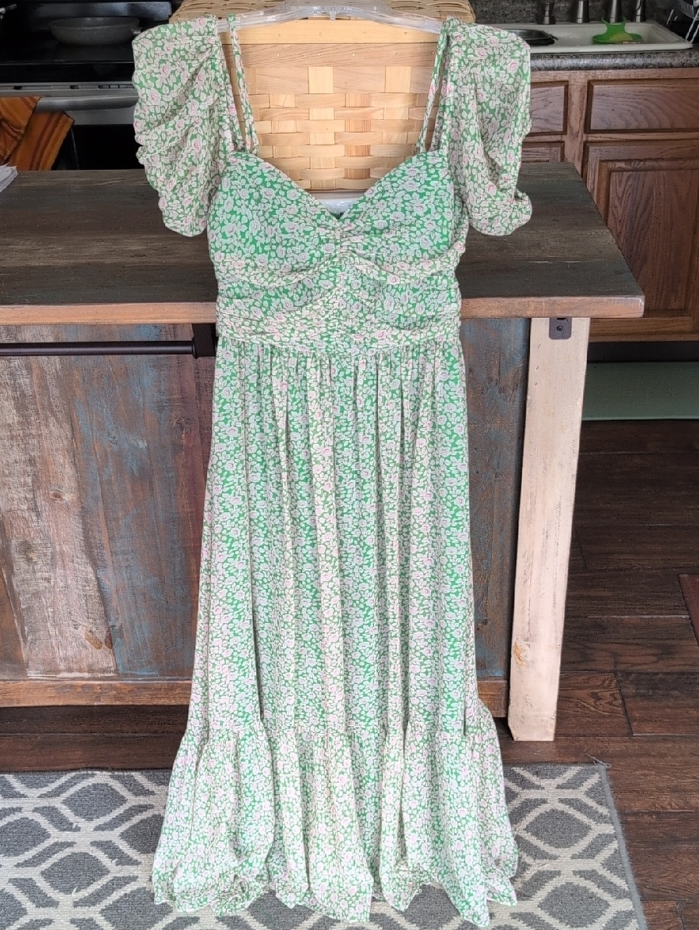 BARDOT Green/Pink Fairy Fauna Cold Shoulder Midi Dress - Women's Small (US 4) - Picture 2 of 10